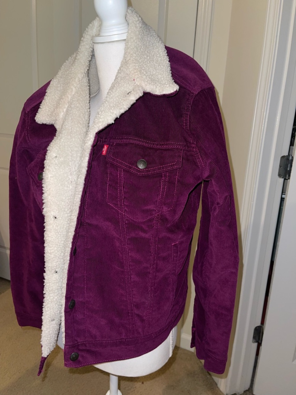 Levi's Plum Corduroy Sherpa Jacket with Cream Lining